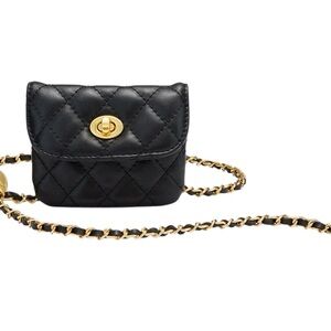 Mini Waist Belt Bag Black Gold Chain Crossbody